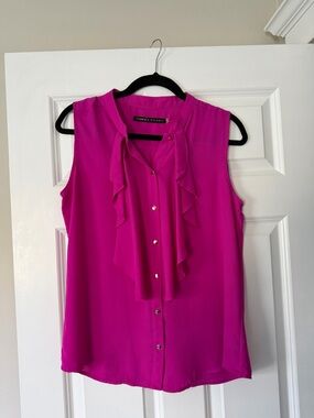 Ivanka Trump Fuchsia Ruffle-Front Sleeveless Button Camisole